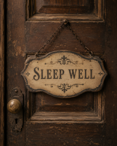 sleep well sign on a closed door